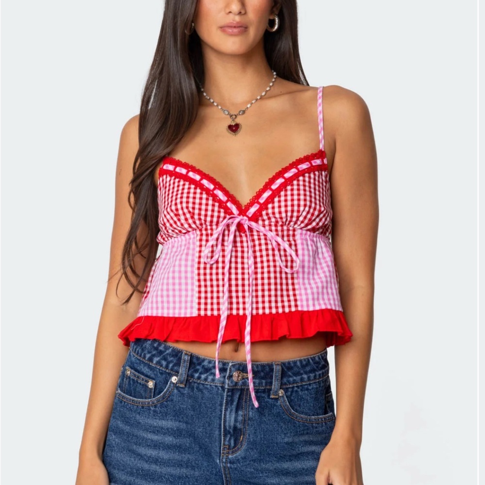 Edikted Joanne Mixed Gingham Top